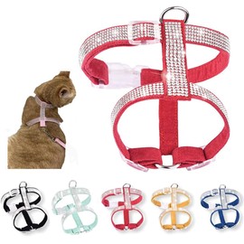Bling Cat Harness for Girls Boys,Rhinestone Puppy Kitty Vest Harnesses Female Cute Fancy Sparkling Soft Pretty Crystal Diamond for Small Dog Pet,Red XS