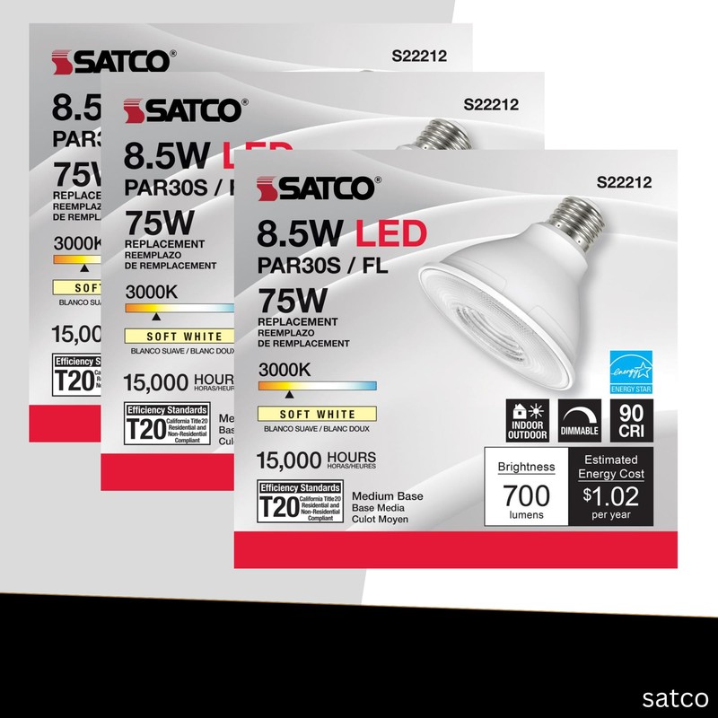 Satco LED PAR30S Lamp 8.5W 75W Equivalent 3000K Soft White