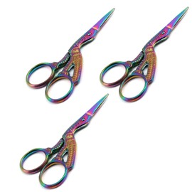 OdontoMed2011 Lot of 3 Pcs Multi Titanium Color Rainbow Stork Sewing Embroidery Scissors 3.5" Bird Shape DIY Tools Dressmaker Shears Scissors for Embroidery, Craft, Needle Work,Art Work & Everyday Use