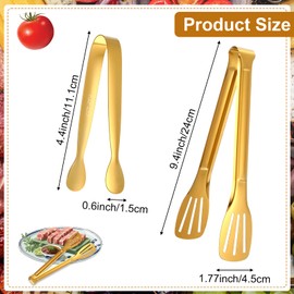 12pcs Gold Tongs for Serving Food, Small Tongs for Appetizers, Stainless Steel Buffet Tong Ice Tong for Appetizers, Tea Party, Coffee Bar, Kitchen Cooking Tools