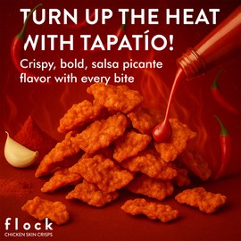 "Flock Keto Chicken Skin Chips | Tapatio Flavor | Low Carb, High Protein, Sugar Free, Gluten Free | 4-Pack (2.5oz)