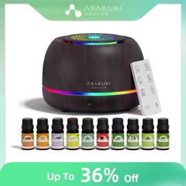 ASAKUKI 300ML Essential Oil Diffuser+10 Oil Set for Bedroom, Fragrance Aroma Humidifier Home, Night Light, Auto-Off Remote Control Freshener Led Usb:_White