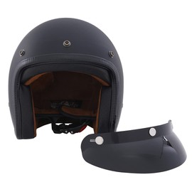 Harssidanzar Retro Motorcycle Helmet 3/4 Open Face Helmet Vintage Style for Men Women,DOT Approved CU601,Matte-Black, SizeL