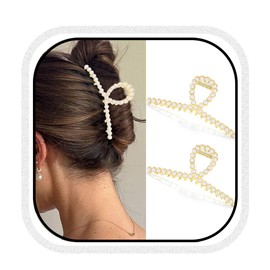 Zoestar Perlen-Haarklammern, goldfarben, Metall, Haarklammer, Perlen, Haarspangen, stilvolles Haar-Accessoire für Frauen, 2 Stück