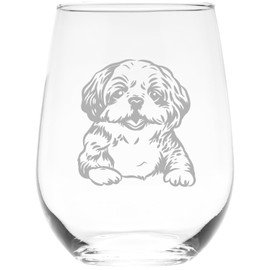 C M - Shih Tzu Dog Themed Stemless Wine Glass- 1 Piece - Shih Tzu Gift for Him, Her, Wife, Husband, Friend-Cute Dog Gift for Men Women. 17 oz. (Style S1)