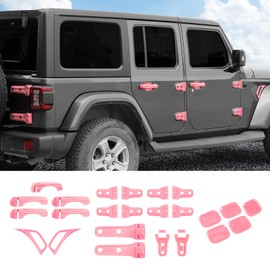 JeCar Exterior Trim Kits Door & Hood Hinge Covers Door Handle Side Vent Tailgate Hinge Trim Covers Exterior Accessories Compatible with Jeep Wrangler JL JLU 2018-2023 2/4 Doors, Pink