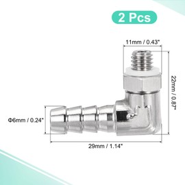 TA-VIGOR 2Pcs Nickel-Plated Copper Hose Barb Fitting Elbow 6mm Barbed M6 x 1 Male Thread Right Angle Pipe Connector with Washer