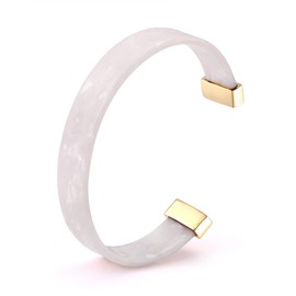 Open Cuff Bracelet Statement Acrylic Resin Lucite Cuff Bracelet Minimalist Tortoise Shell Bangles Bracelet Adjustable Lightweight Bangle (White)