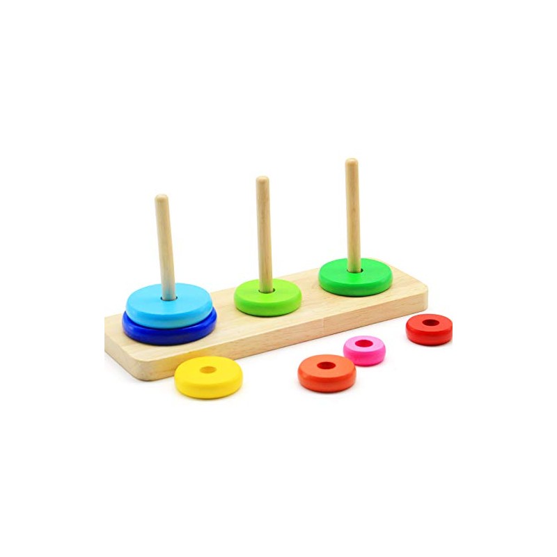 Wooden Tower of Hanoi Intellectual Toy Brain Teaser 8 Rings