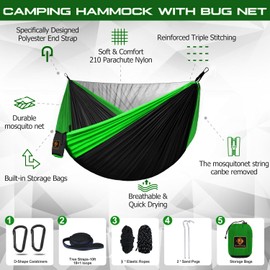 Camping Hammock, Portable Hammocks with Mosquito Net,Lightweight Nylon Parachute Hammock with 10ft Tree Straps,Camping Gear Must Haves for Travel Hiking Backpacking Beach Patio