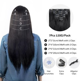 SOBEAUTY Clip in Hair Extensions, Real Human Hair Extensions, 100% Human Hair Remy Natural Hair Double Weft, 7 Pcs 120g Volume Invisible DIY Full Head Hair Extenion (Jet Black#1 20 inch)