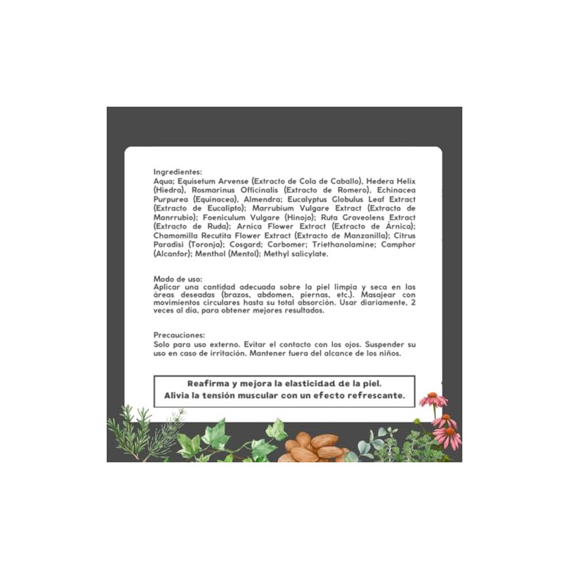 Gel Reafirmante Herbal, 300 g, Fórmula Natural con Mentol y