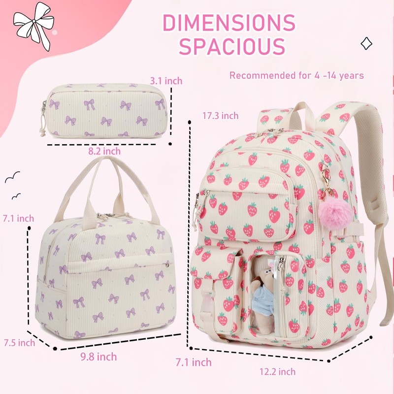 AUIVTY Corduroy Bow Backpack for Girls Teens School Bookbag with