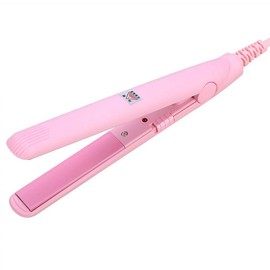 Mini Hair Iron 2 in 1 Straightener and Curling Iron Portable Ceramic-Treated Barrel for Short Hair Home or Salon Black US Type:_Pink