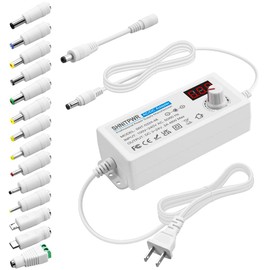 SHNITPWR Universal AC Adapter 3V~24V 2A 48W Adjustable Power Supply 100V-240V AC to DC 3V 5V 6V 9V 12V 15V 18V 19V 20V 24V Multi-Voltage Power Converter with 14 Tips Polarity Converter, White