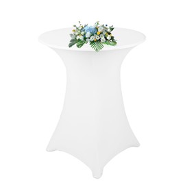 YFaith Bar Table Covers, 76 × 110 cm, White Elastic Tablecloth for Round Tables, Milky Silk Stretch, Non-Slip, Ideal for Restaurants, Bars, Weddings