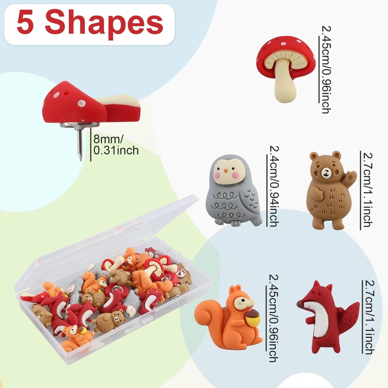 33 Pieces Push Pins Cute Push Pins Animal Push Pins