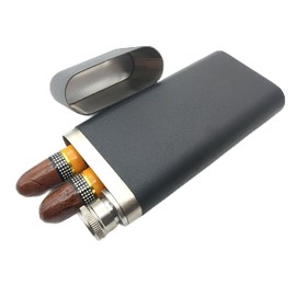 CNFLASK Stainless Steel Cigar Case With Tube Flask Cigar Tube With Wine Tube Pocket Container (Black Powder Coat)