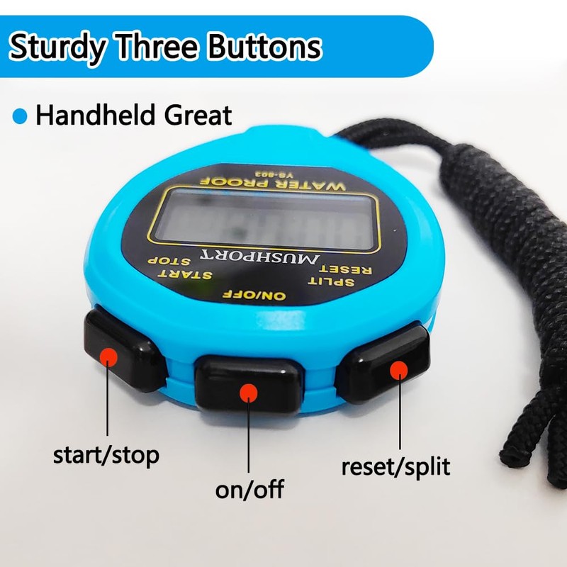 MUSHPORT Waterproof Stopwatch Timer Only Stopwatch Mode, ON/Off Silent No-Clock