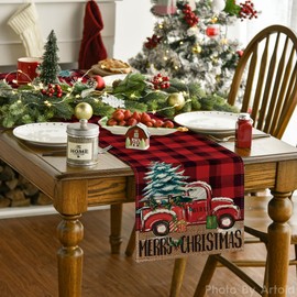 Artoid Mode - Camino de mesa de árbol de Navidad con diseño de búfalo rojo y negro, regalo de temporada, decoración de mesa de comedor para exteriores, fiesta en casa, 13 x 120 pulgadas