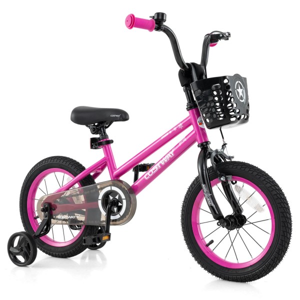 Costway 14" Kid’s Bike with Training Wheels Adjustable Handlebar &