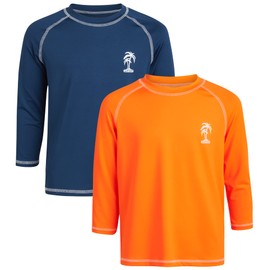 iXtreme Camiseta de natación de 2 piezas UPF 50+ de secado rápido para niños (bebé/niño pequeño), Azul marino Clásico / Naranja, 6