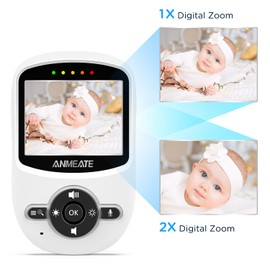 ANMEATE Video Baby Monitor with 2 Digital Camera, Digital 2.4Ghz Wireless Video Monitor with Temperature Monitor, 960ft Transmission Range, 2-Way Talk, Night Vision, High Capacity Battery（2 Cameras）