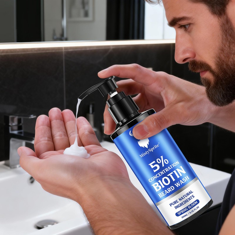 MistySprite 5% Biotin Beard Shampoo for Men, Thickening & Volumizing