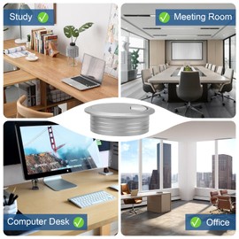 Pack of 8 Desk Cable Grommets with Hole Saw 60 mm Cable Outlet Cable Outlet Silver Cable Guide Table Round for Table Office Worktops