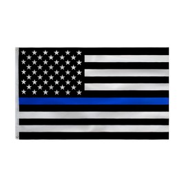 Thin Blue Line Flag 3x5 FT-American Police Flag Indoor/Outdoor Quality Polyester with Vivid Color Double-Stitched Edges Brass Grommets Decorations