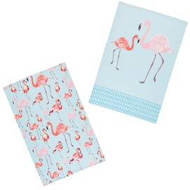 KitchenCraft KCFLAMTTPK2 'Flamingo' 100% Cotton Printed Bird Tea Towels, 70 x 47 cm - Pink / Blue (Set of 2)