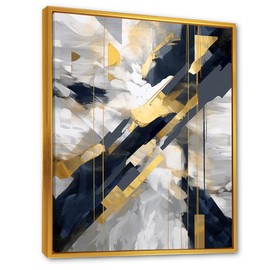 DesignQ Black Canvas wall art, Abstract Shapes Wall Art, Fight Of Gold And Black Abstraction, Abstract Shapes Gold Framed Wall art decor, 16x32 inches