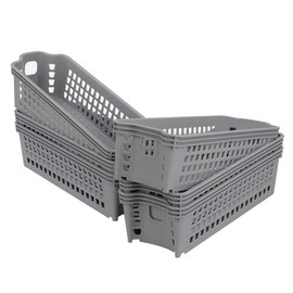 Ponpong Small Slim Grey Plastic Storage Baskets, 11.02" X 3.74" X 2.76", 6 Packs