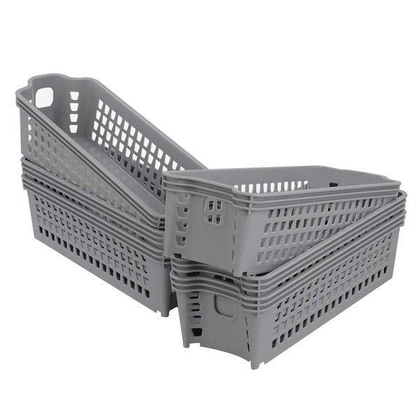 Ponpong Small Slim Grey Plastic Storage Baskets, 11.02" X 3.74"