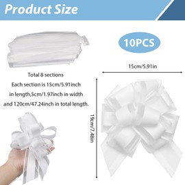 Lotnery 10 Pcs 6in Snow Gauze Elegant Pull Bows, White Car Ribbon for Wedding, Perfect for Gift Wrapping, Flower Decorations, Party, Christmas and Wedding Ceremonies