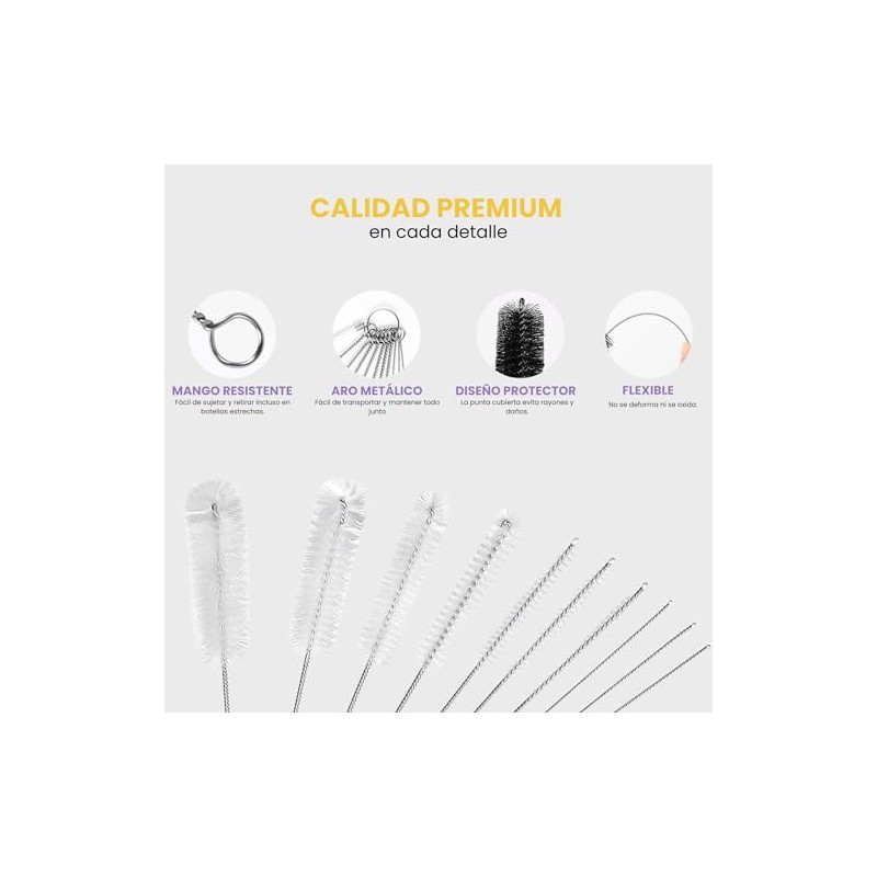 Genérico Kit 3 Cepillos para Lavar Botellas y Tapas y
