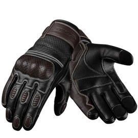 J.A.G. Punta. Guantes de Moto, Guantes de Moto Perforados de Cuero para Hombre con protección de Nudillos, Guantes de Moto con Pantalla táctil (Brown, XX-Large)
