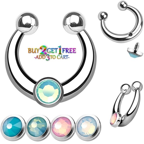 FAUX FAKE SEPTUM CLICKER CZ Clip-On Nose Ring Non-Piercing Hanger