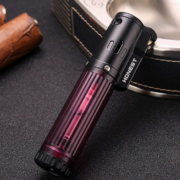Honest High Capacity Windproof Butane Viewable Turbo Torch Cooking Gas Refillable Lighter (Purple)