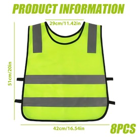WANDGU Pack of 8 Children's Safety Vests: Lightweight Safety Vest Children, High Visibility Vest Children, Universal Size, Reflective Vest for Boys and Girls 3-12 Years, Neon Yellow