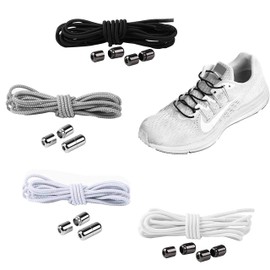 YAVO-EU Elastic shoelaces, flat, (4 pairs, 4 colours), flexible shoe strap, quick lacing system for unique comfort and strong hold, Round Metal Buckle 4pairs