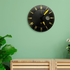 FISHTEC Roman Wall Clock Silent Temperature Display Antique & Modern LCD Display Large Numbers for Bedroom Living Room Hallway Kitchen Office Gold