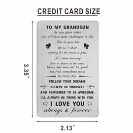 Grandson Wallet Card Gifts from Grandma Grandpa - Never Forget I Love You - Grandson Birthday Graduation Gifts