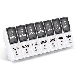 Opret Weekly Pill Organiser, Pill Box 7 Day 2 Times a Day for AM PM, Small Travel Tablet Organiser with 14 Removable Compartments, for Vitamins Supplements Medication (Black & White)
