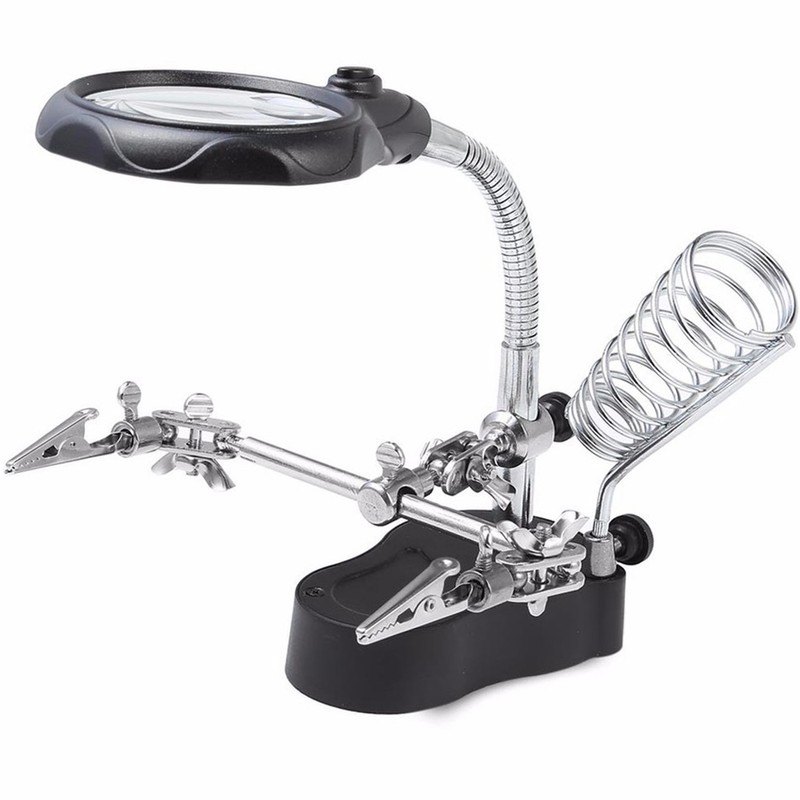 Tabletop 3.5x 12X Helping Hand Alligator Clip LED Magnifying Lamp