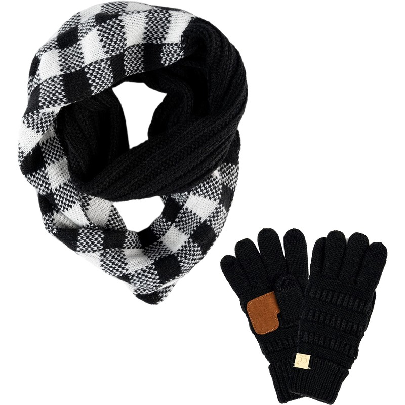 Funky Junque Kids Texting Gloves & Scarf Bundle: Buffalo Check
