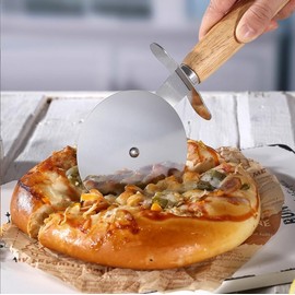 Super Sharp Stainless Steel Pizza Slicer with Hand Guard Wooden Non Slip Handle Design, Easy Dishwasher Cleaning, for Pizza Lovers (Cutter Wheel)