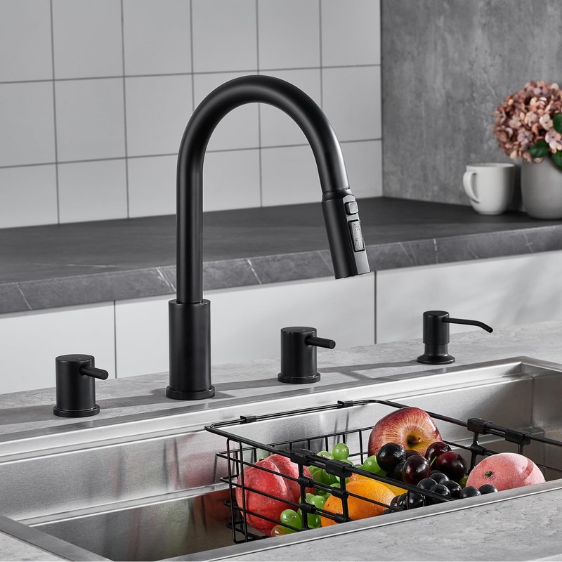 Tohlar 4 Hole Kitchen Faucet, Brushed Gold Kitchen Faucet with