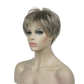 Lydell Wigs for Women Short Hair Straight Layered Synthetic Wig with Hair Bangs Light Gray