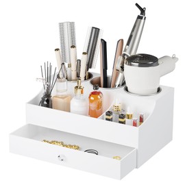 Hair Tool Organizer, Acrylic Hair Blow Dryer Holder Stand for Straightener and Curling Storage, Bathroom Vanity Countertop Organization for Makeup Accessories (White)